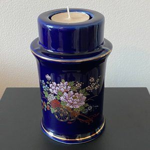 Cobalt Blue Floral Candle holder 5" Tall
